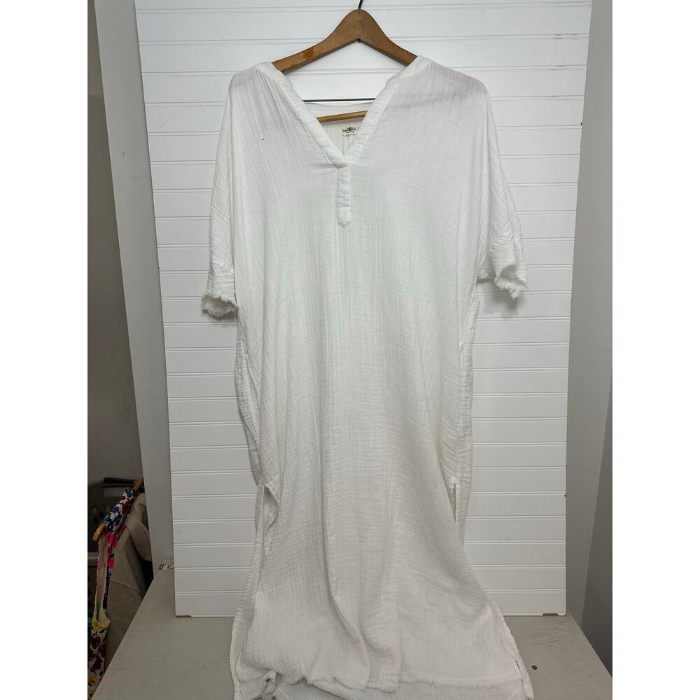 Natural Life White Gauzr Maxi Kaftan Dress One Size